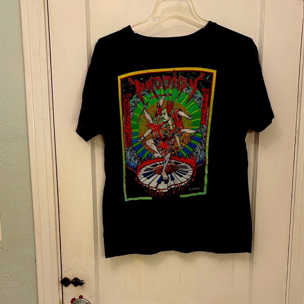 Prodigy bandBlack Graphic T-Shirt with Colorful Design